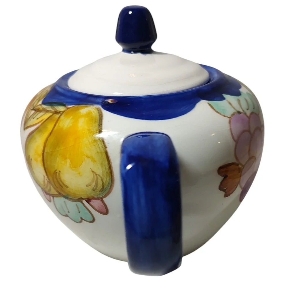 BIA Cordon Bleu International Teapot with Lid Hand Painted Fruit Blue Trim‎ SEE